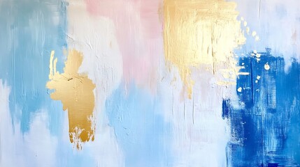Poster - Abstract art painting with gold, blue, and pink hues, featuring textured brushstrokes and a palette knife effect, ideal for modern interior design. : Generative AI