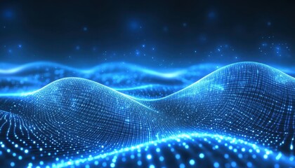 Leinwandbilder - Abstract Wavy Background of Blue Glowing Particles Digital Texture Futuristic Network Data Connection and Dynamic Design Element Presentation Backdrop