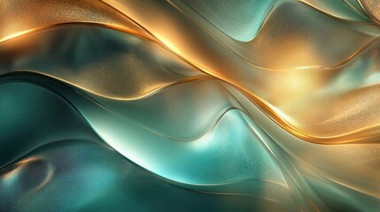 Aufkleber - Abstract Wavy Background with Gold and Teal Accents Featuring Intricate Patterns and Elegant Design with Smooth Fluid Curves and Modern Artistic Style