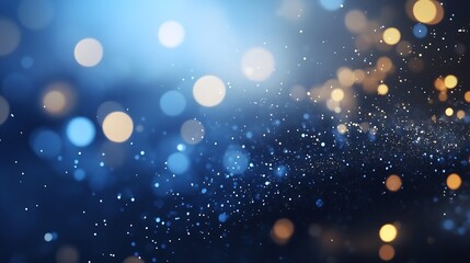 Aufkleber - Abstract bokeh background with blue and gold lights, glittering particles, and a dark, moody atmosphere, ideal for festive designs or elegant presentations. : Generative AI