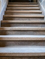 Poster - A perspective view of worn stone steps ascending into darkness, showing texture and age in the granite, suggesting a historical building or ancient structure. : Generative AI