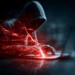 Leinwandbilder - Cyber Attack: Hacker with Hooded Figure and Intense Red Digital Interface Exploiting Vulnerabilities.