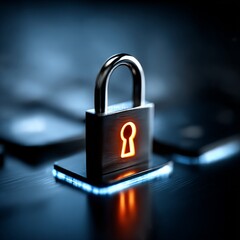Aufkleber - Cybersecurity: A Glowing Padlock Protecting Data on a Futuristic Circuit Board, Ensuring Security and Privacy