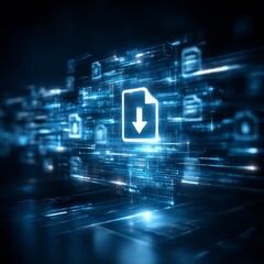 Leinwandbilder - Digital Download: Data Transfer and Storage in the Cloud with Abstract Blue Tech Visualization 