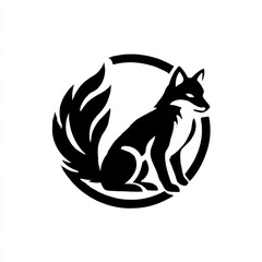 Poster - Elegant Black and White Fox Silhouette: A Modern Logo Design with Circular Frame and Distinctive Tail