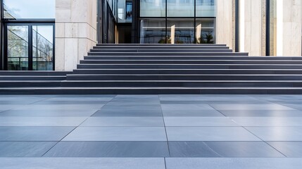Aufkleber - Modern building exterior with dark gray stone steps and light beige stone facade, showcasing contemporary architecture and design. : Generative AI