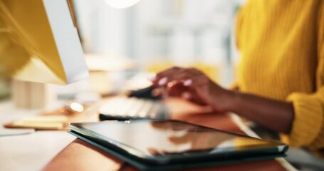Aufkleber - Person, hands and web designer with tablet for research, digital design or development at office. Closeup, employee or interactive display with technology or computer for multimedia app at workplace