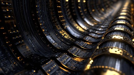Aufkleber - Abstract digital art depicting swirling, metallic, black and gold tubes, creating a futuristic, technological, and luxurious visual experience. : Generative AI
