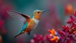 © VISUAL BACKGROUND - A hummingbird flying through the air with its wings spread