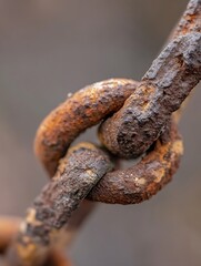 Aufkleber - Close-up view of a rusty chain, showing intricate details of corrosion and texture.  The metal links are heavily weathered, displaying a mix of brown, orange, and black hues. : Generative AI