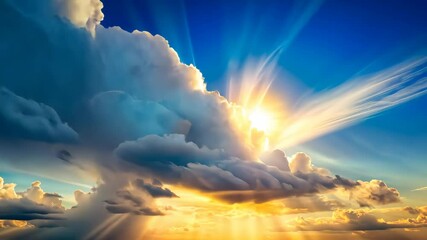 Wall Mural - golden rays of light stream through clouds in a breathtaking sunset time-lapse