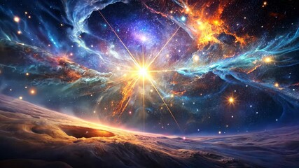 Wall Mural - Cosmic Dawn A Journey Through Nebulae and Star Clusters to a New World