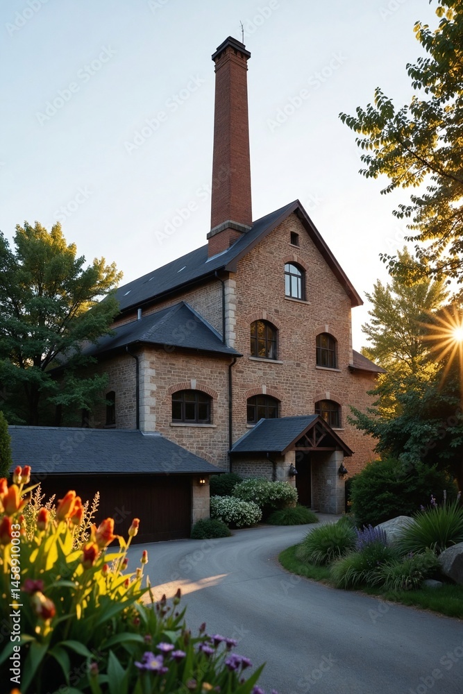 Preserved Industrial Heritage: Former Textile Mill with Stone Facade ...