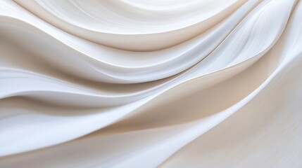 Poster - Abstract beige and white flowing curves, elegant and smooth texture, soft light, subtle color gradient, dynamic wave pattern, modern design, luxurious feel, ideal for backgrounds or we : Generative AI
