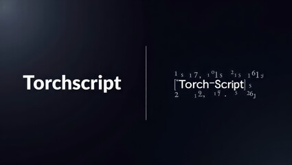 Torchscript. White modern clean Torchscript text on dark blurred background with abstract digital code and tech elements, suitable for software, programming, AI, technology presentations or websites,