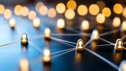 Fototapete - Illuminated network nodes symbolize interconnectedness, showcasing a digital community or social network with glowing figures representing individual connections. : Generative AI