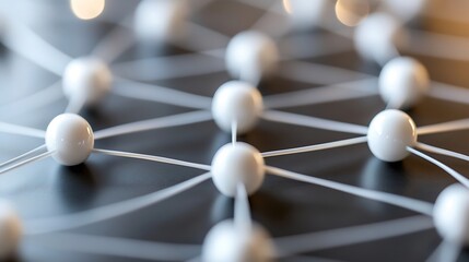 Aufkleber - Abstract network visualization: interconnected white spheres linked by thin lines on a dark surface, representing connections, communication, or data flow. : Generative AI