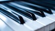 © Generative AI - Close-up view of a piano keyboard, showcasing the sleek, black and white keys in a shallow depth of field.  The image evokes a sense of musicality and elegance. : Generative AI