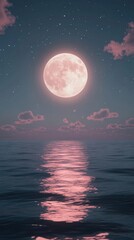 Wall Mural - full moon over the ocean at night sky peaceful waters.