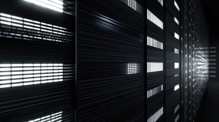 Abstract dark background with illuminated lines, resembling a server rack or data center.
