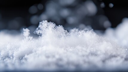 Aufkleber - Close-up view of a pristine snowdrift, showcasing the intricate texture and delicate crystalline structure of freshly fallen snow against a blurred dark background. : Generative AI