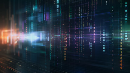 Wall Mural - digital matrix: an abstract digital landscape formed by a mesmerizing array of binary code streams, 