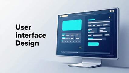 user interface design. user interface display. product ad banner copy text. computer screen showcase