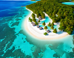 Wall Mural - Summer background beautiful beach aqua sea blue sky coconut palm trees white sand,generative ai