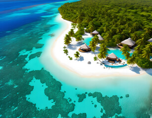 Wall Mural - Summer background beautiful beach aqua sea blue sky coconut palm trees white sand,generative ai