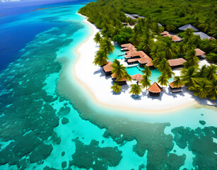 Wall Mural - Summer background beautiful beach aqua sea blue sky coconut palm trees white sand,generative ai