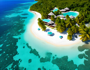 Wall Mural - Summer background beautiful beach aqua sea blue sky coconut palm trees white sand,generative ai