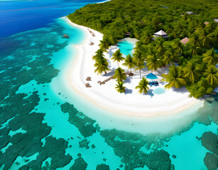 Wall Mural - Summer background beautiful beach aqua sea blue sky coconut palm trees white sand,generative ai