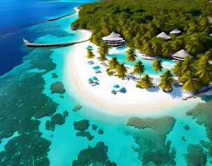 Wall Mural - Summer background beautiful beach aqua sea blue sky coconut palm trees white sand,generative ai