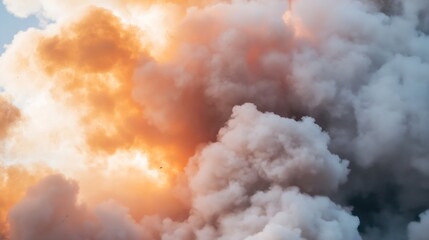 Fototapete - Dramatic cloudscape featuring a blend of orange and white smoke, creating a visually striking and textured atmospheric scene. : Generative AI