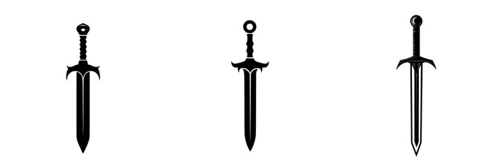 Wall Mural - flat black icon designs of various swords featuring distinct hilt shapes and blades in a minimalist 