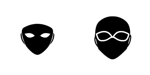 Wall Mural - unique flat black icon featuring two different masked characters with sleek designs and clear outlin