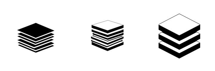 Wall Mural - icon representing layered structures in flat black style displaying different stack configurations a