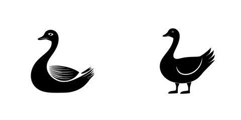 Wall Mural - flat black icon of two stylized ducks in a minimalistic design suitable for various graphic applicat