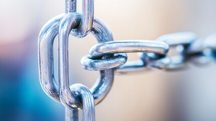 Aufkleber - Close-up view of a metallic chain, showcasing the intricate links and reflective surface.  The image emphasizes the strength and interconnectedness of the metal components. : Generative AI