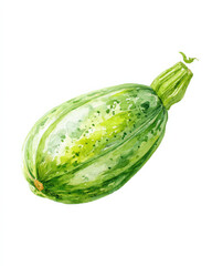 Aufkleber - A single, fresh green zucchini, painted in watercolor, isolated on a white background.  The vibrant green hues and textured brushstrokes showcase the vegetable's natural beauty.