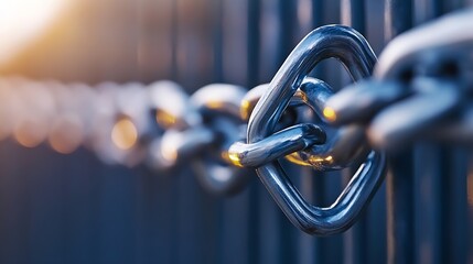 Aufkleber - Close-up shot of a strong, metallic chain interlinked, showcasing its robust construction and durable links against a blurred background. : Generative AI