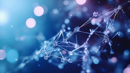 Fototapete - Abstract network structure with glowing nodes and connections, rendered in cool blue and purple tones, suggesting technology, science, or connectivity. : Generative AI