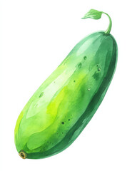 Aufkleber - A single vibrant green cucumber depicted in a watercolor style features a slightly curved shape and a small leaf at its stem. The cucumber's skin shows subtle variations in shade hinti : Generative AI