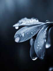 Poster - Close-up of a dewy crocus petal, showcasing water droplets clinging to its delicate surface.  The cool blue tones create a serene and tranquil atmosphere. : Generative AI