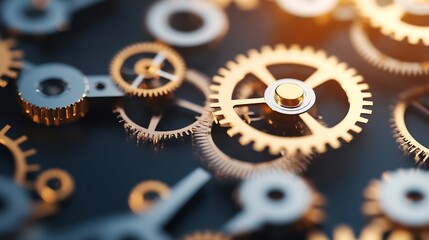 Aufkleber - Close-up view of intricate golden and silver gears interlocked, showcasing precision engineering and mechanical complexity.  The detailed craftsmanship highlights the beauty of functio : Generative AI