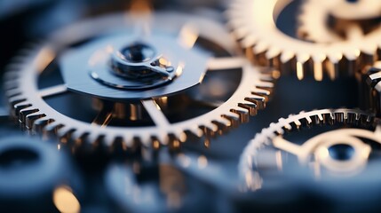 Aufkleber - Close-up view of intricate metallic gears, showcasing precision engineering and complex mechanics.  The image highlights the detailed craftsmanship and interconnectivity of the gear sy : Generative AI