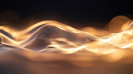 Fototapete - Abstract golden waves flowing over dark background, creating a luxurious and elegant digital art piece.  The intricate texture and soft lighting evoke a sense of serenity and sophistic : Generative AI