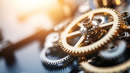Aufkleber - Close-up view of intricate gold and silver gears, showcasing precision engineering and mechanical complexity.  The image evokes themes of industry, technology, and time. : Generative AI