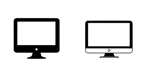 Black flat icons representing different computer monitor designs and styles for digital use and graphic design projects