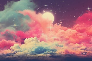 Wall Mural - collage retro dreamy of large group of clouds outdoors galaxy nature.